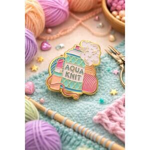 Aqua Knit Enamel Pin - Vintage Hairspray Parody - Knitting & Crochet Gift